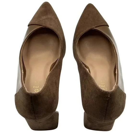 Torgeis NEW Womens 7.5 Block Heel Pumps Brown Suede & Patent Leather Minimalist - Picture 4 of 16